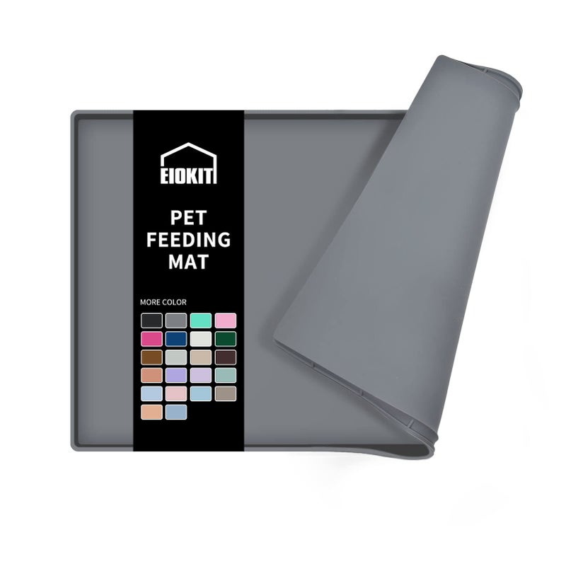 EIOKIT Dog Food Mat,Silicone Waterproof Food Tray,Non Slip Pet Bowl Mats Placemat,0.6" Raised Edge,Suitable for Most Small and Medium Sized Pets,18.5" x 11.5" - Image 1